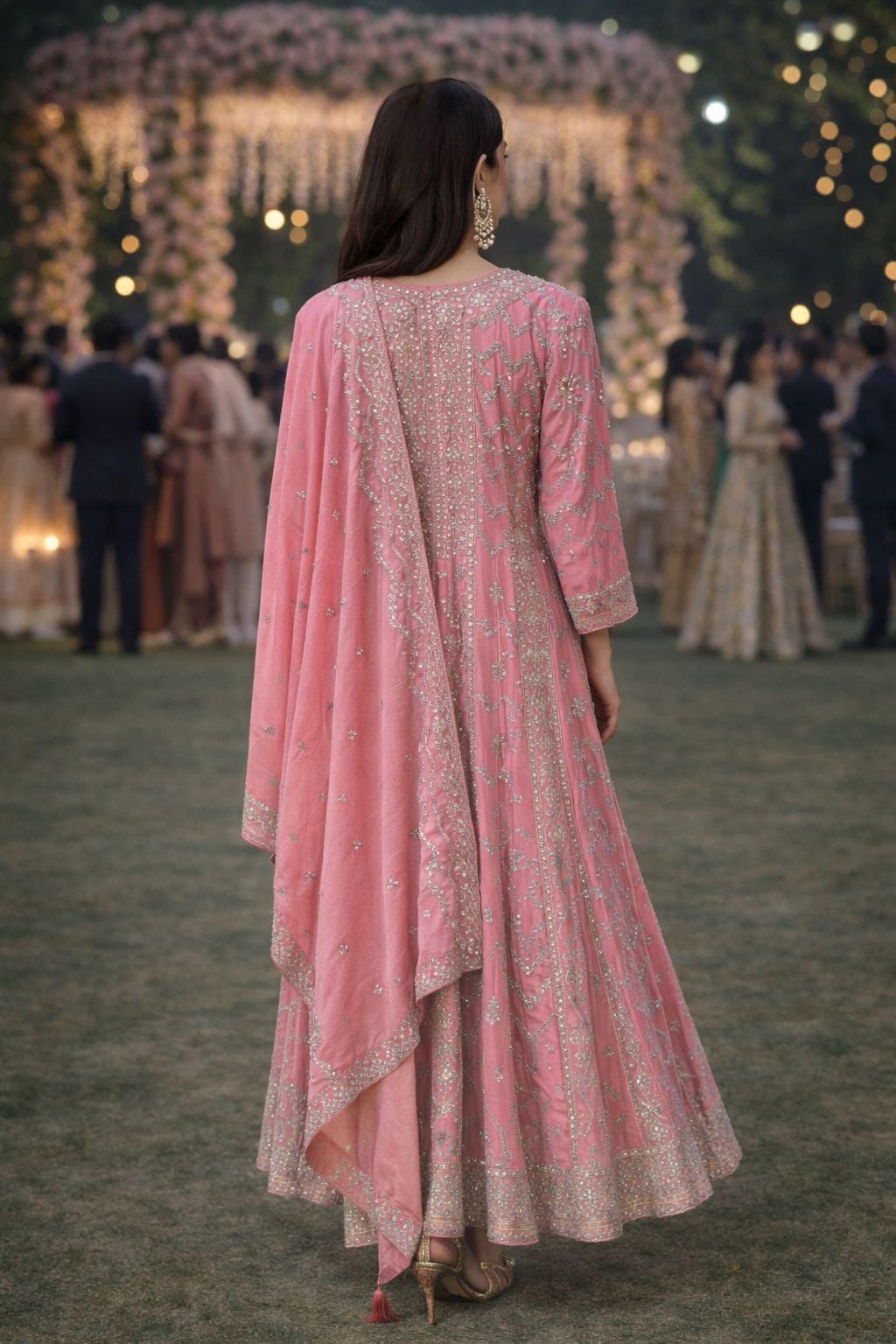 Pink Chinon Embroidered Anarkali Suit (Free Size Stitched)