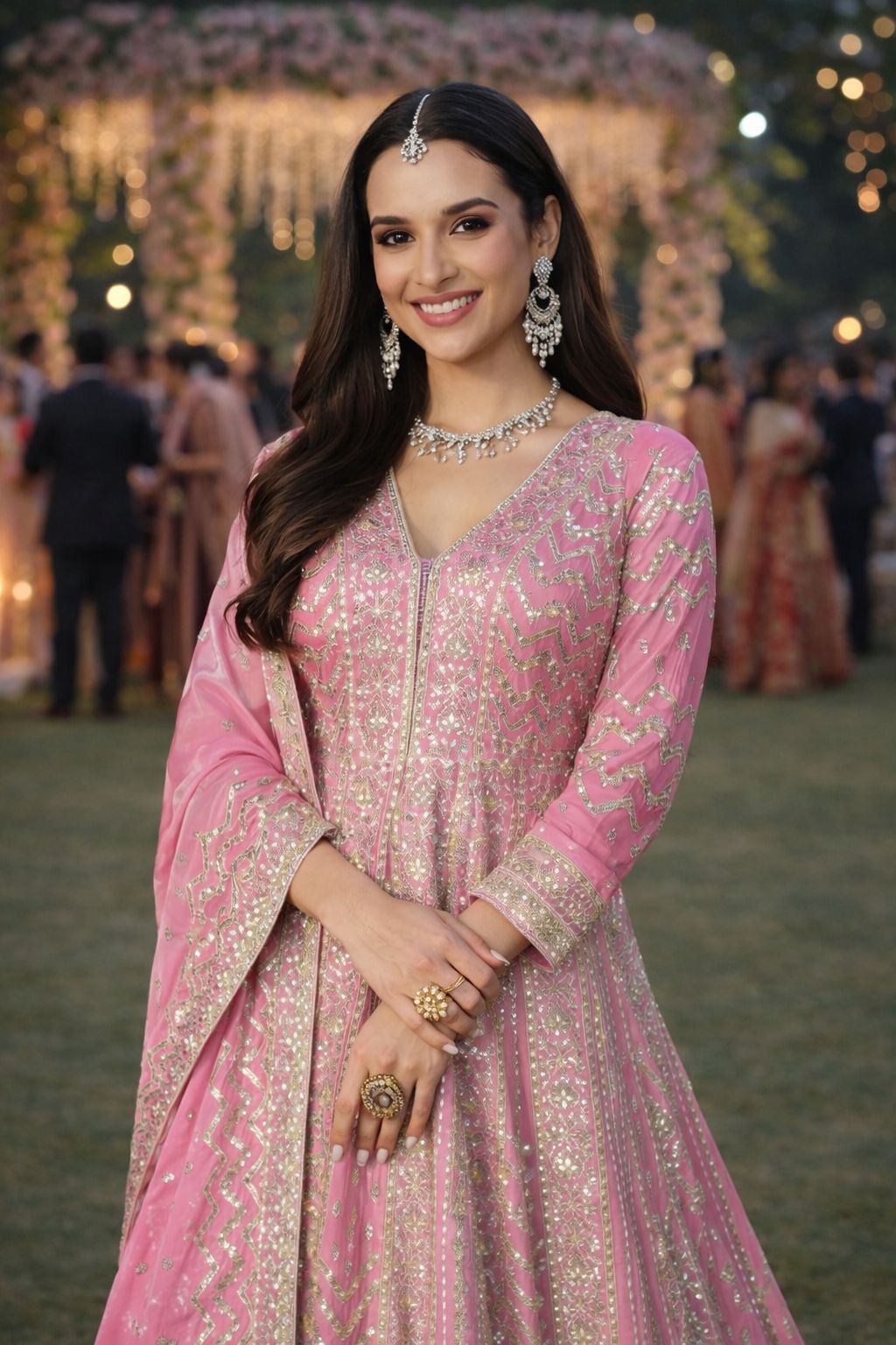 Pink Chinon Embroidered Anarkali Suit (Free Size Stitched)