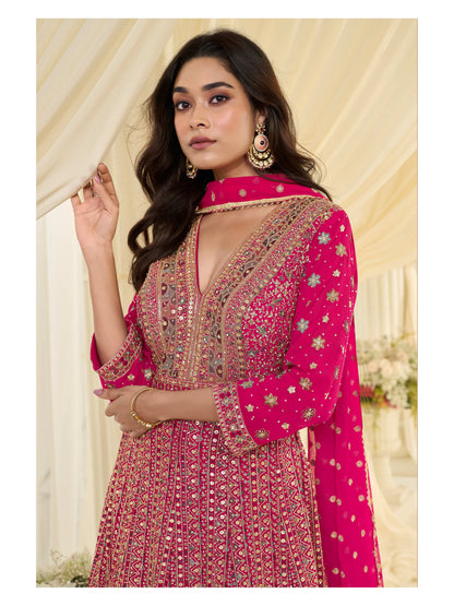 Pink Georgette Embroidered Anarkali Suit (Free Size Stitched)