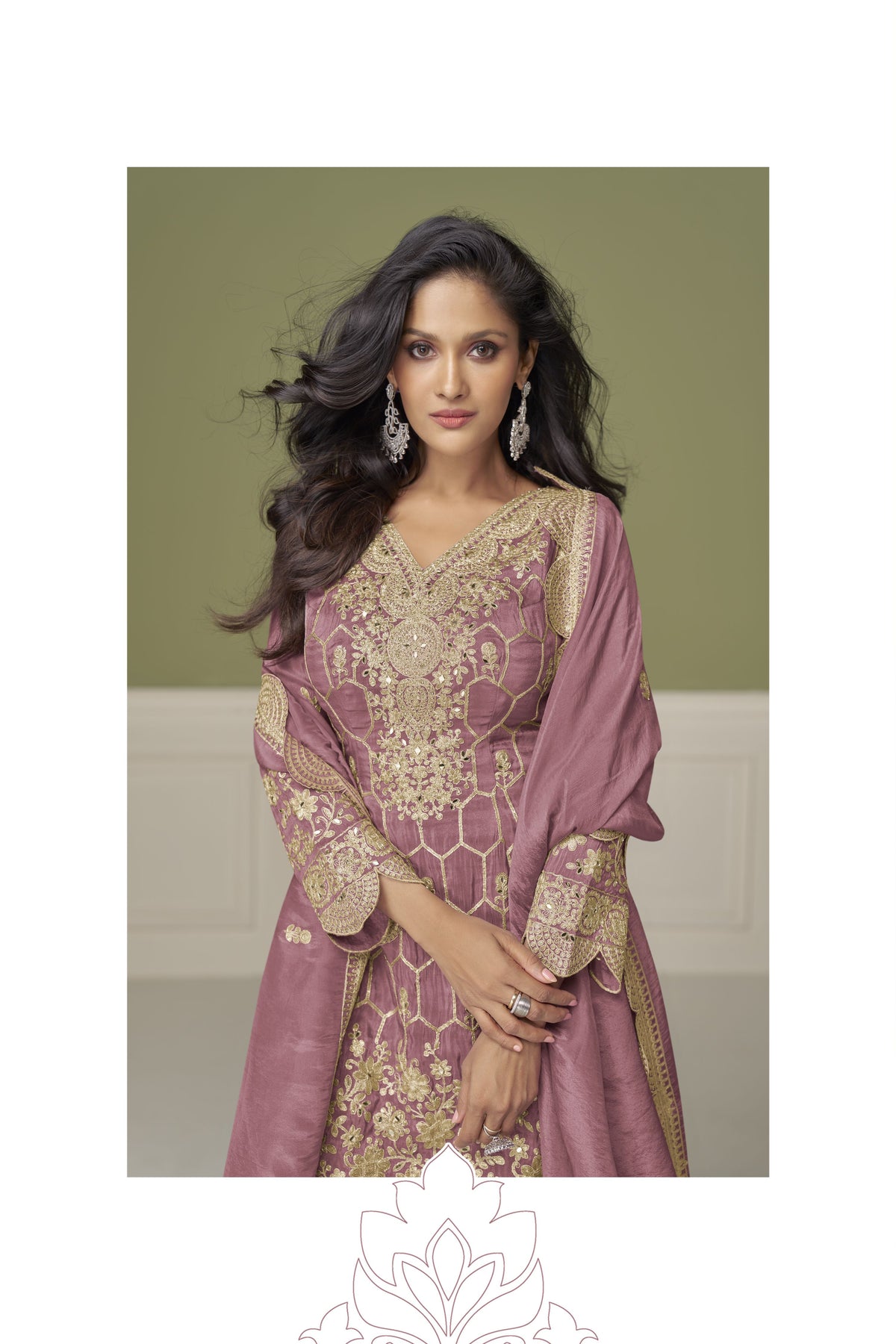 Mauve Shimmer Embroidered & Hand Work Gharara Suit (Free Size Stitched)