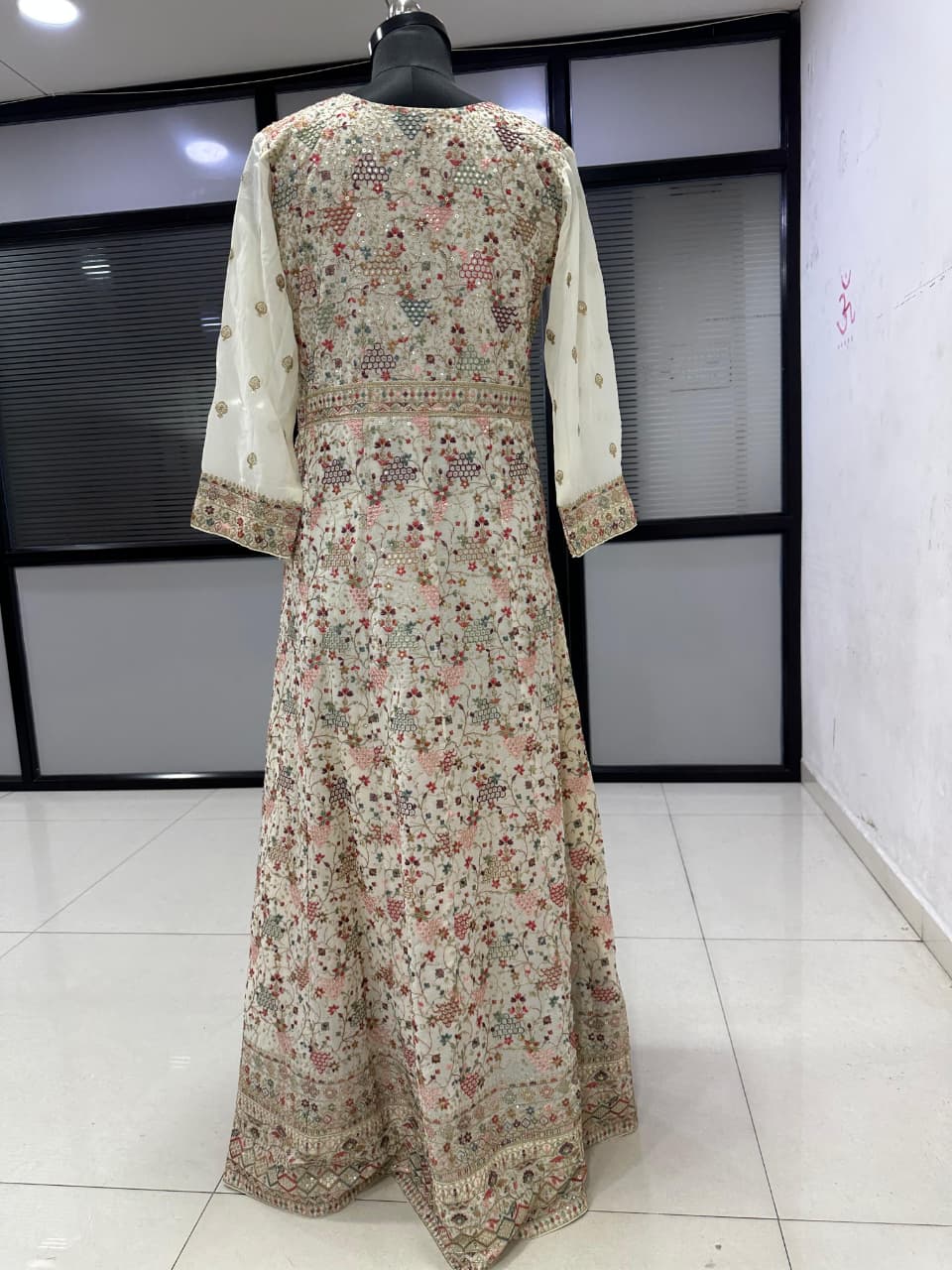White Georgette Embroidered Anarkali Suit (Free Size Stitched)