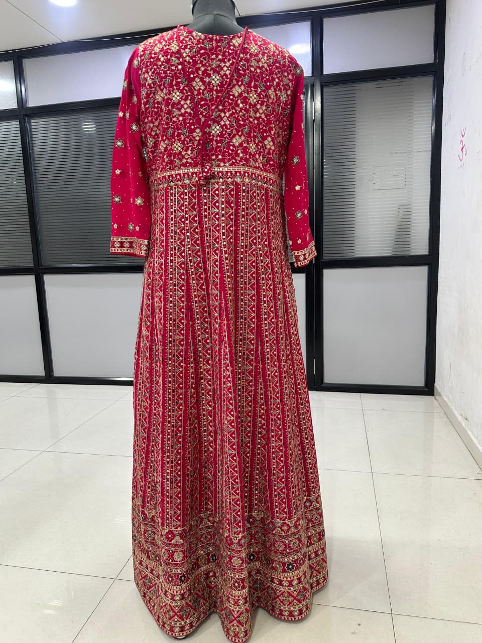 Pink Georgette Embroidered Anarkali Suit (Free Size Stitched)