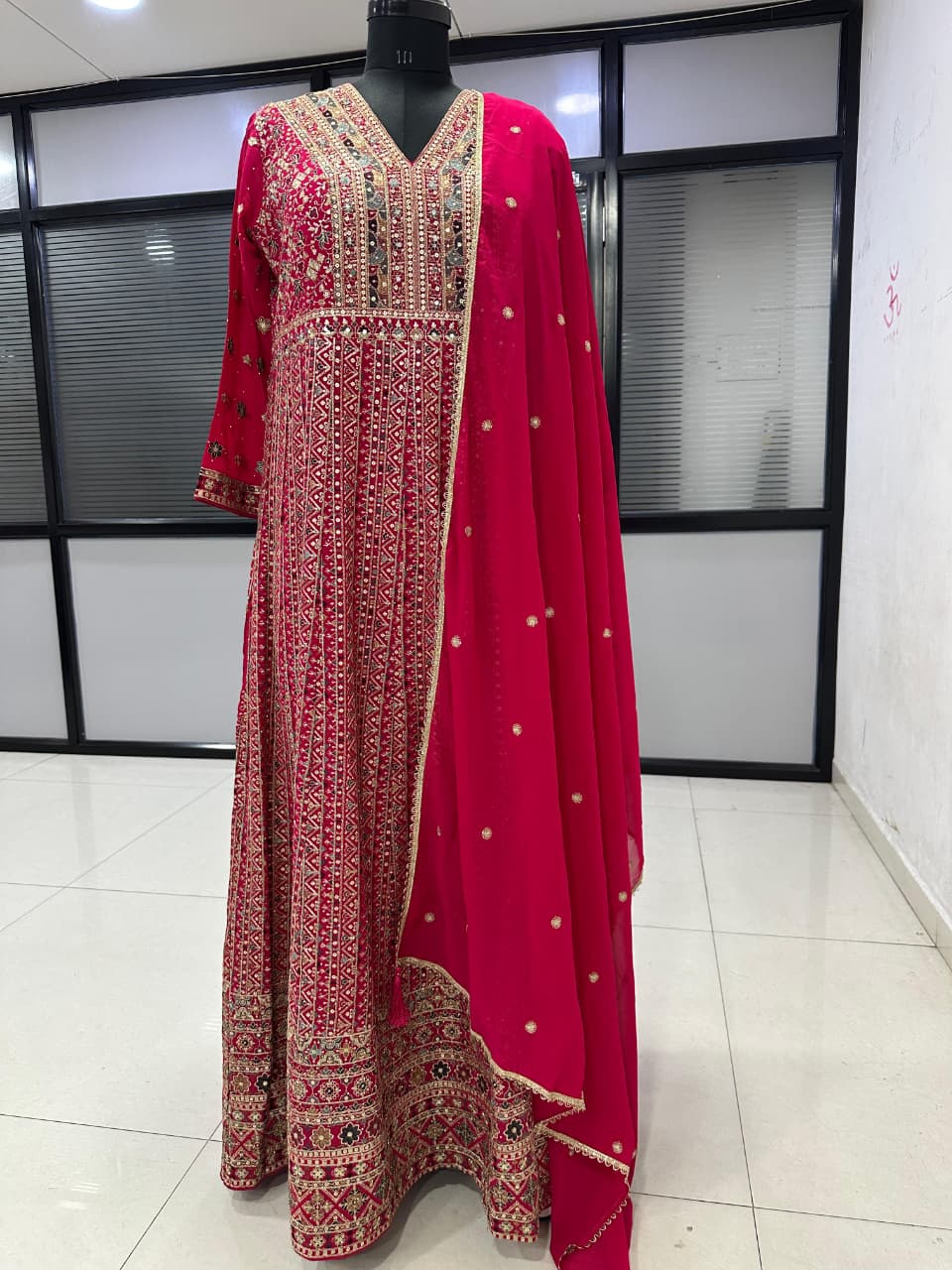 Pink Georgette Embroidered Anarkali Suit (Free Size Stitched)