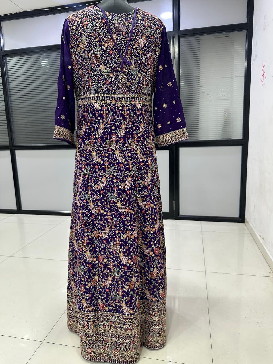 Purple Georgette Embroidered Anarkali Suit (Free Size Stitched)