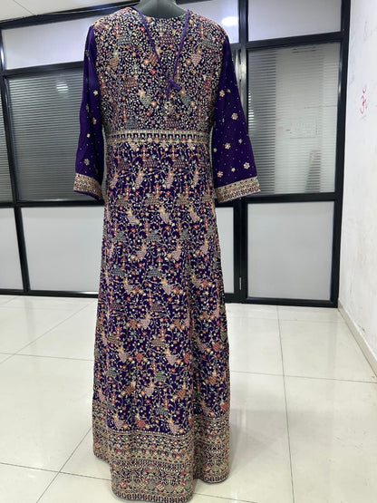 Purple Georgette Embroidered Anarkali Suit (Free Size Stitched)