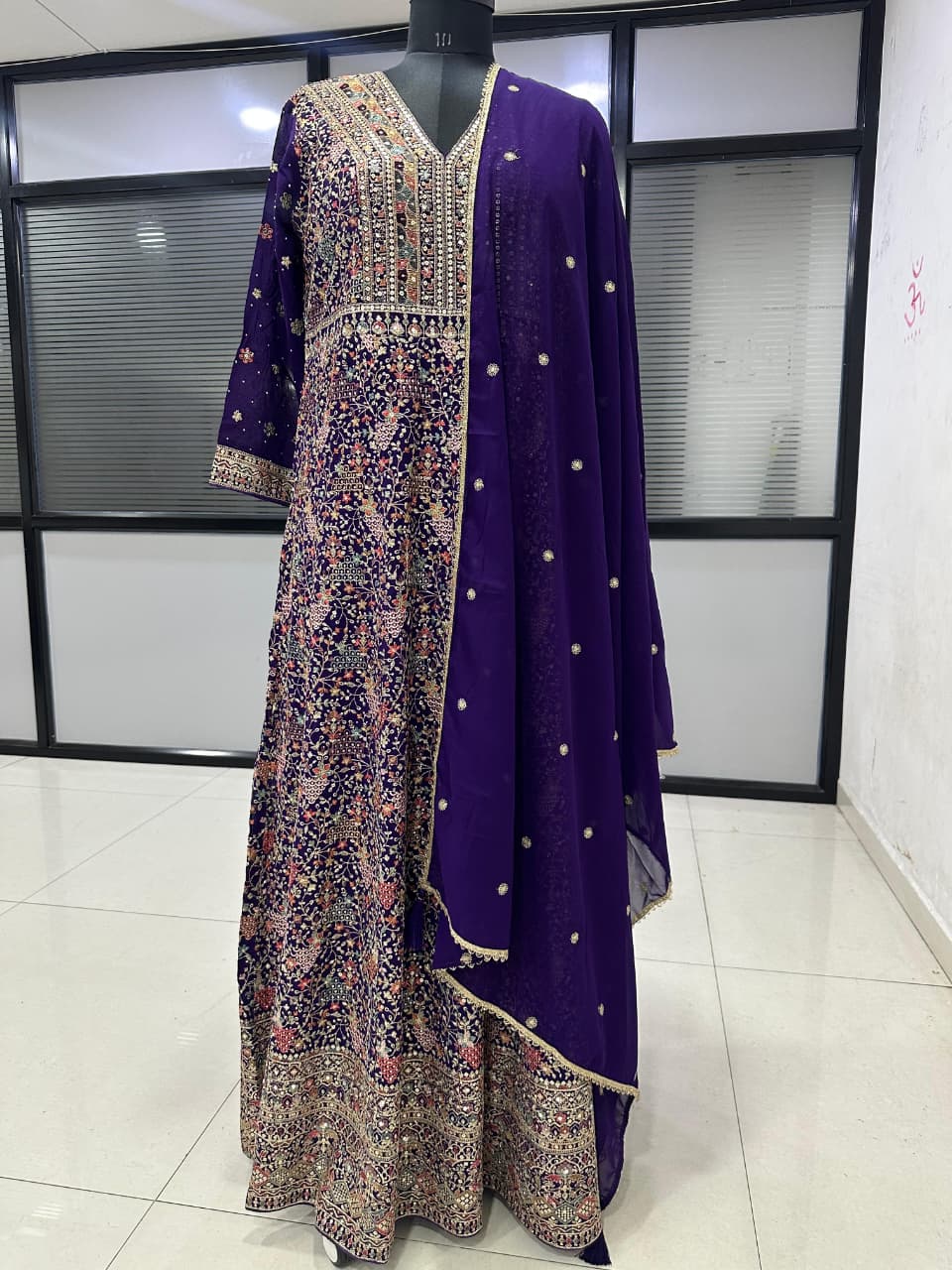 Purple Georgette Embroidered Anarkali Suit (Free Size Stitched)
