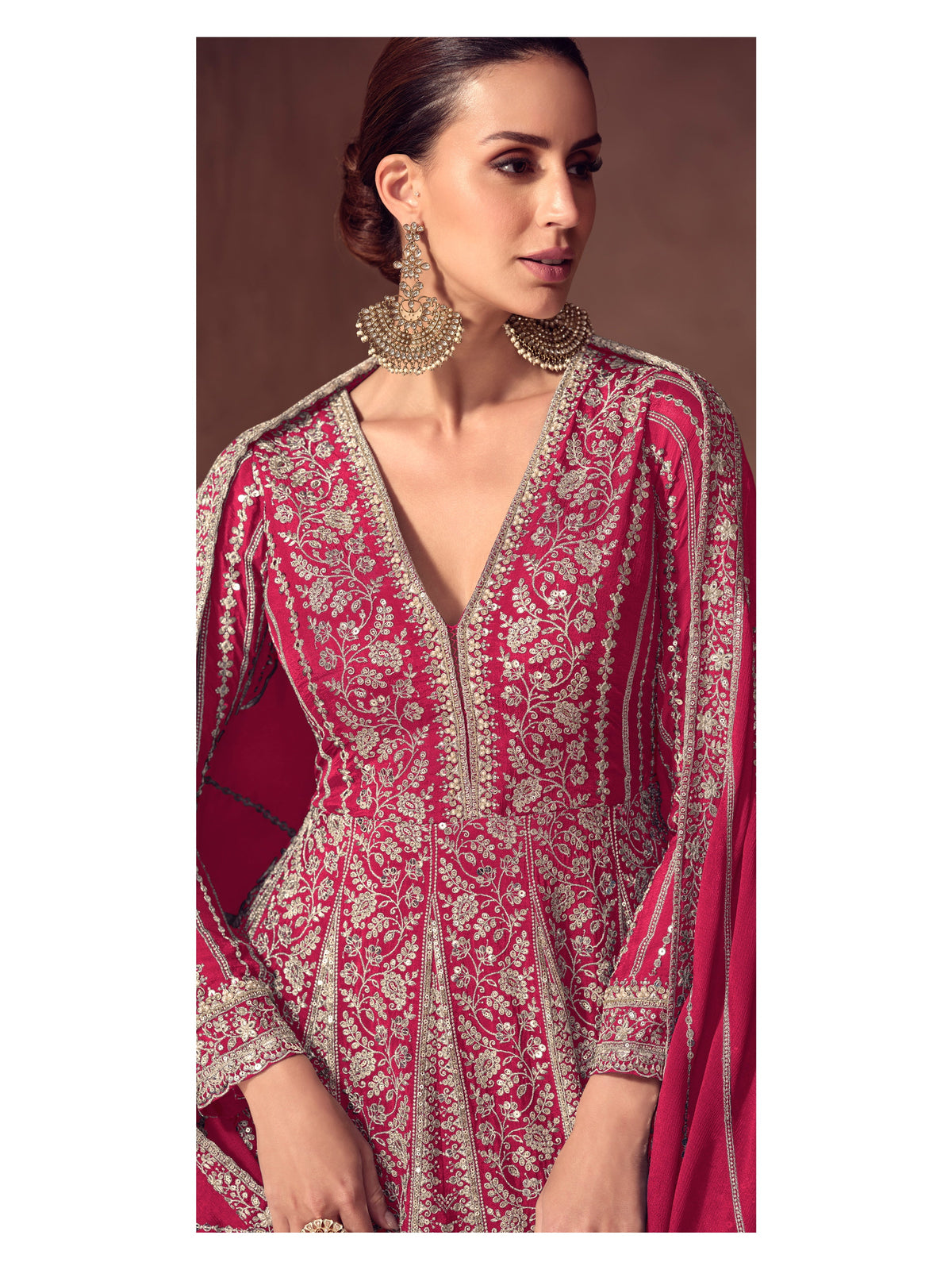 Pink Chinon Embroidered Anarkali Suit (Free Size Stitched)