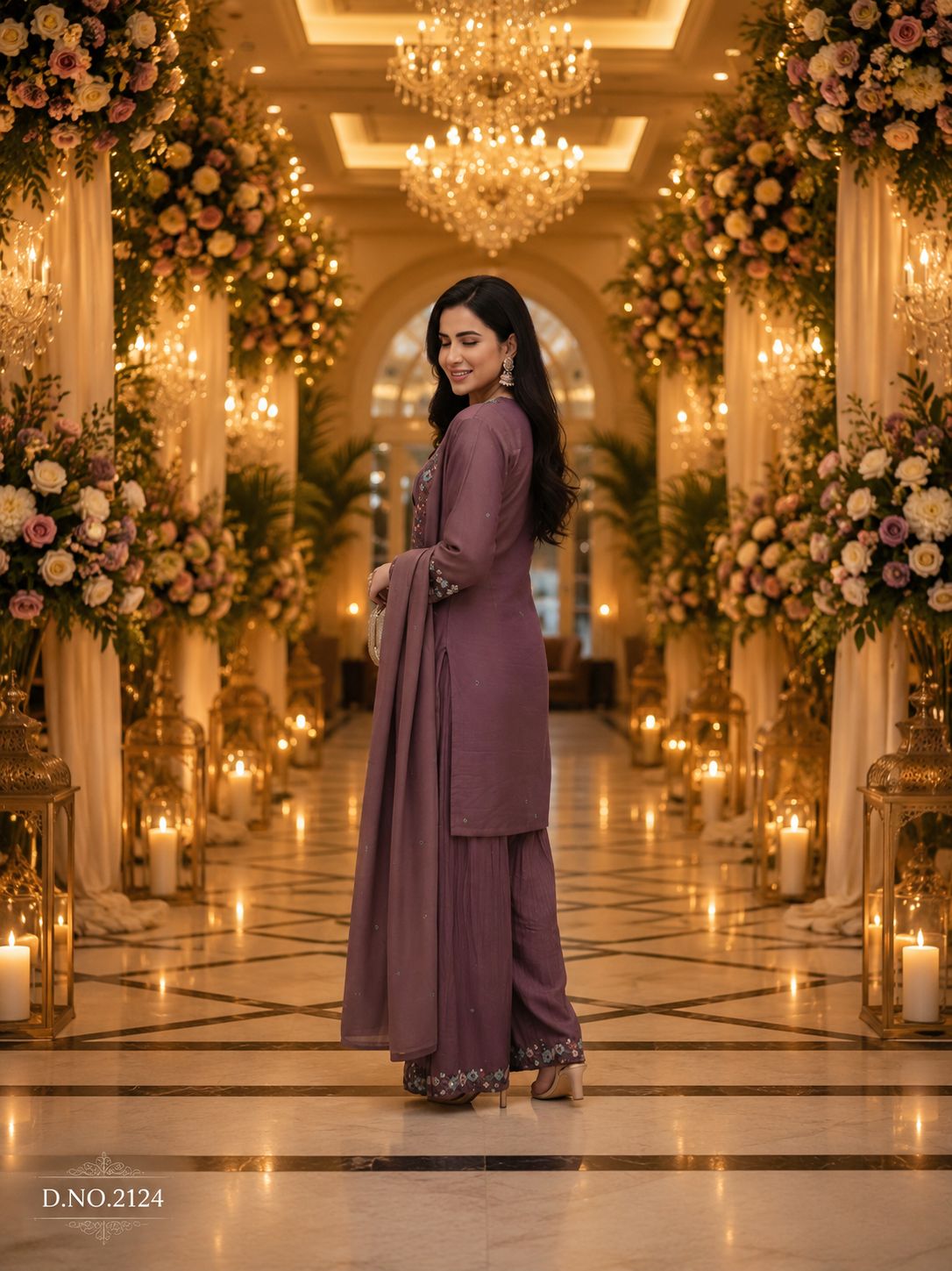 Dark Purple Roman Shimmer Embroidered Palazzo Suit (Free Size Stitched)