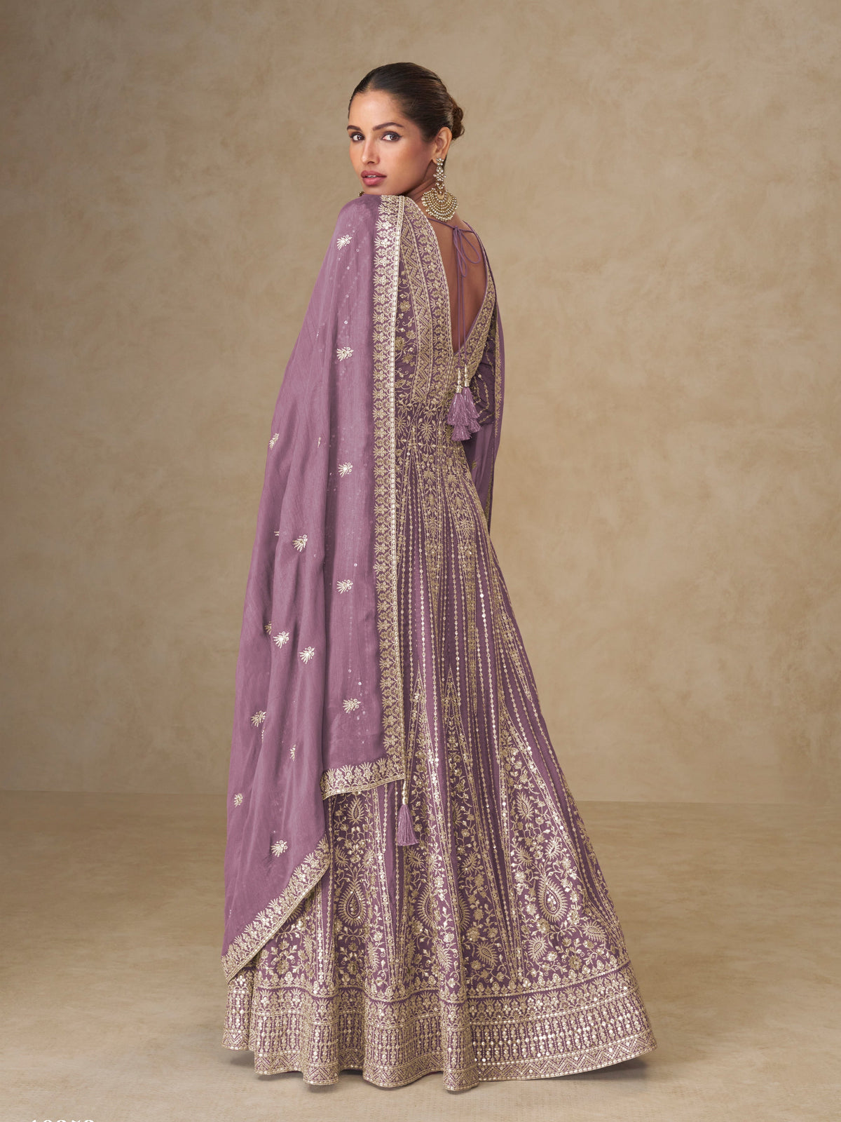 Purple Chinon Embroidered Designer Suit (Free Size Stitched)