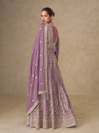 Purple Chinon Embroidered Designer Suit (Free Size Stitched)