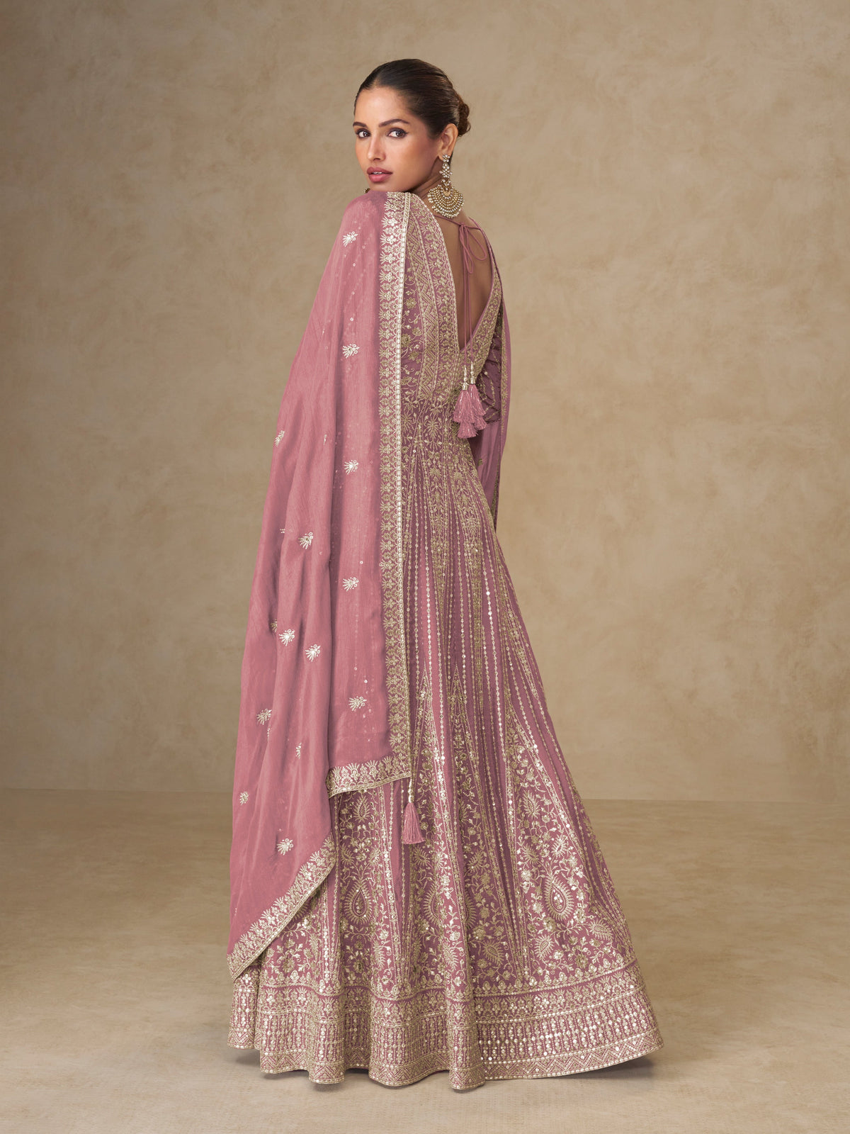 Pink Chinon Embroidered Designer Suit (Free Size Stitched)