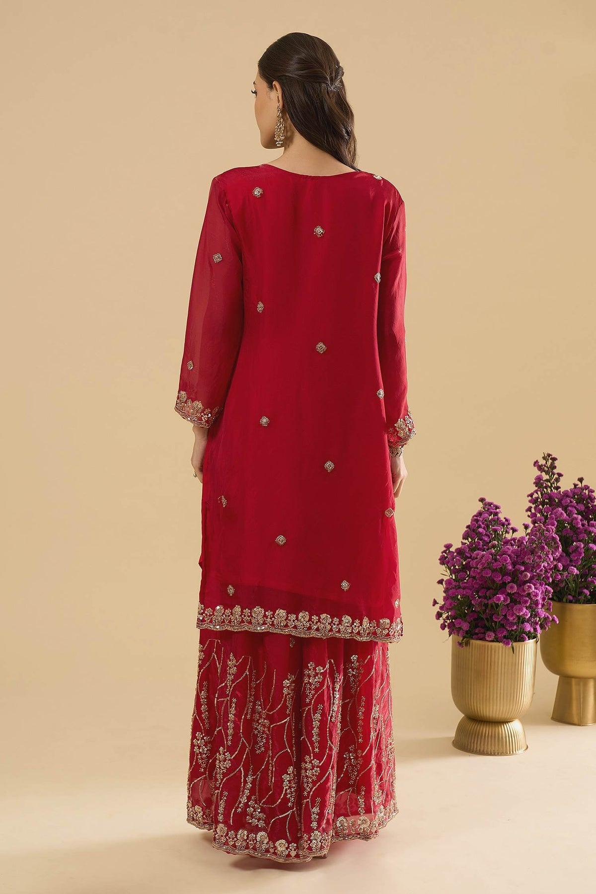 Maroon Fendy Silk Embroidered Palazzo Suit (Readymade)