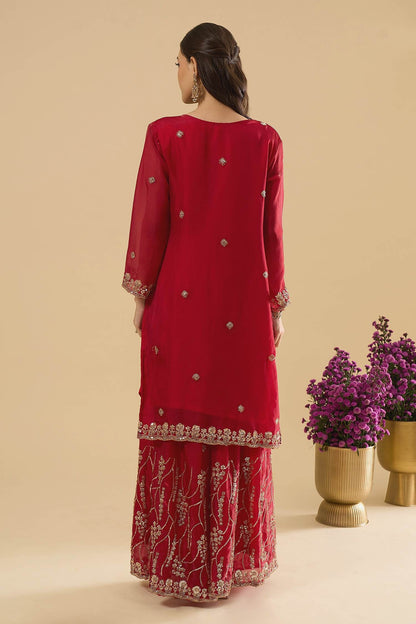 Maroon Fendy Silk Embroidered Palazzo Suit (Readymade)