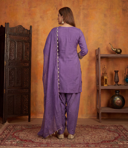 Lavender Shimmer Tissue Embroidered Straight Suit (Readymade)