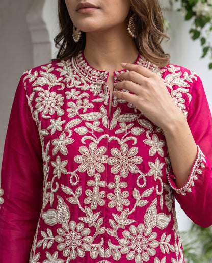 Pink Chinon Embroidered Palazzo Suit (Readymade)