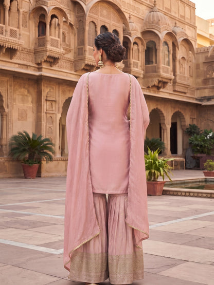 Pink Viscose Embroidered Palazzo Suit (Free Size Stitched)