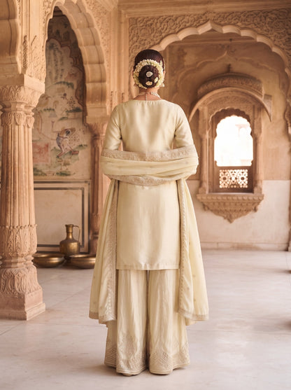 Cream Viscose Embroidered Palazzo Suit (Free Size Stitched)