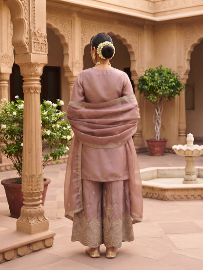 Mauve Viscose Embroidered Palazzo Suit (Free Size Stitched)