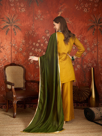 Mustard Yellow Embroidered Straight Suit (Readymade)