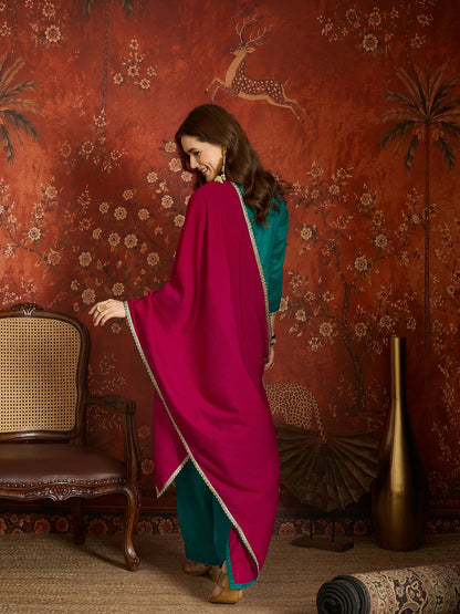 Teal Embroidered Straight Suit (Readymade)