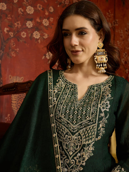 Pine Green Silk Embroidered Palazzo Suit (Readymade)