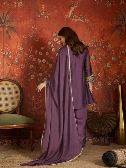 Purple Silk Embroidered Palazzo Suit (Readymade)